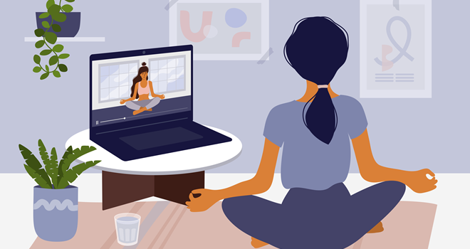 kvinde laver yoga online tegning.png