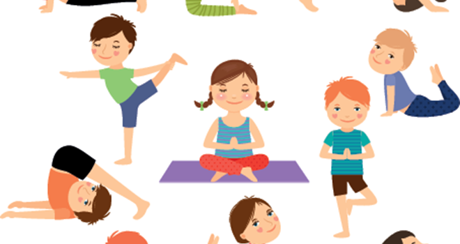 Børn laver forskellige yoga poses-126272186.png